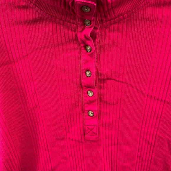 Lands End Womens Top 18/20 Red 100% Cotton Long‎ Sleeve Henley Pullover Shirt - Picture 3 of 12